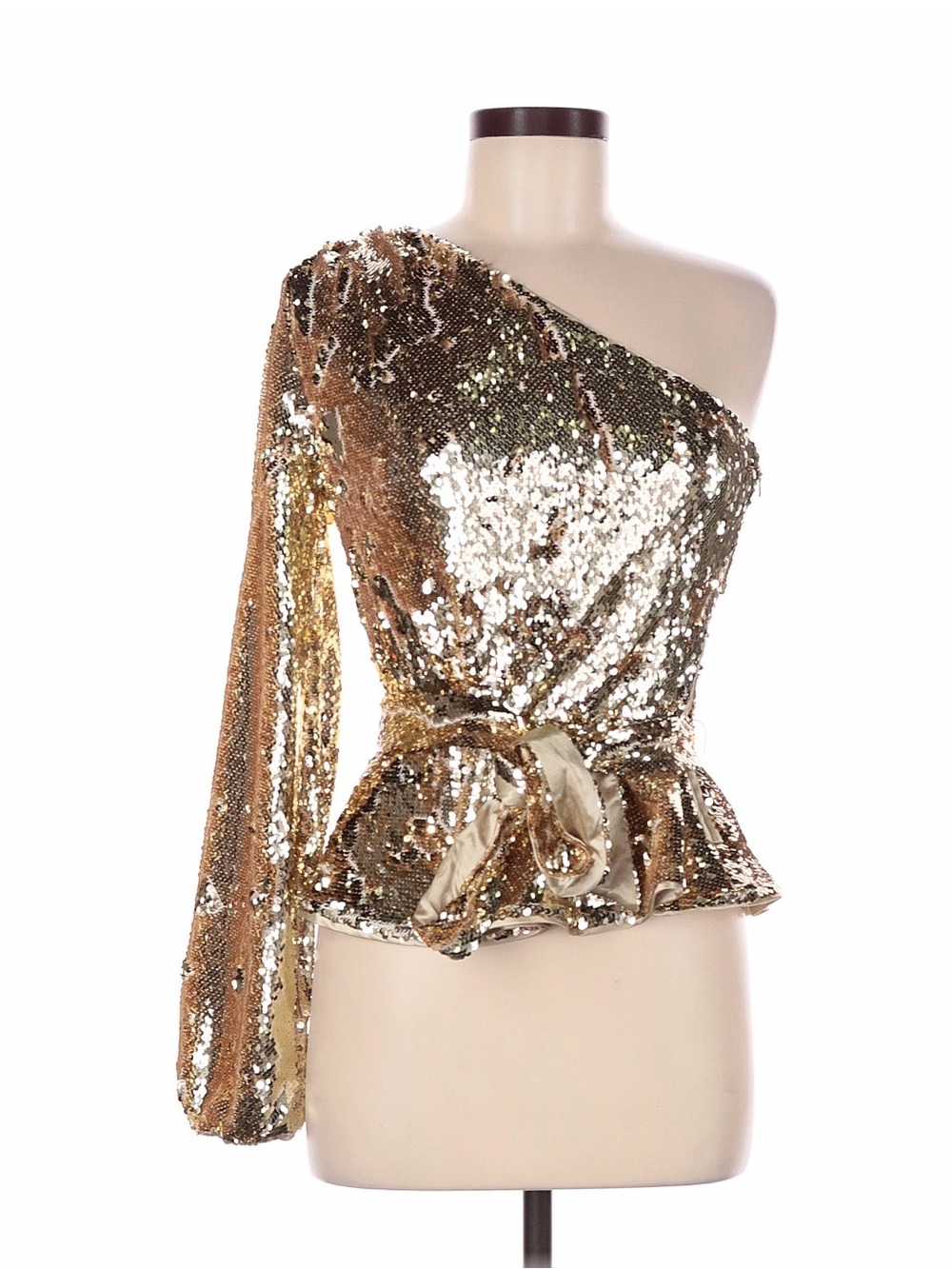 New-with-tags Ted Baker London “Tillye” one-shoulder sequin top in gold